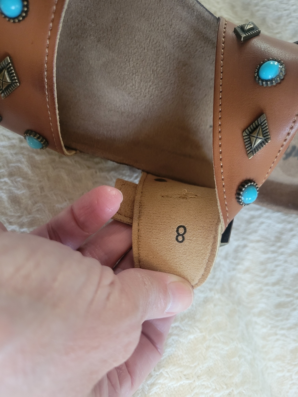 Outwoods BORK 105 Brown Slide Sandals with Turquoise Studs - Picture 6 of 7
